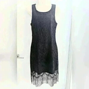 Venus Black Lace Overlay Fringe Dress with Liner Size M
